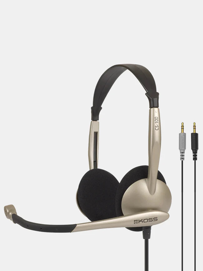 Koss CS100 On-Ear Communication Headset — Noise-Canceling Mic, Silver, Lifetime Warranty