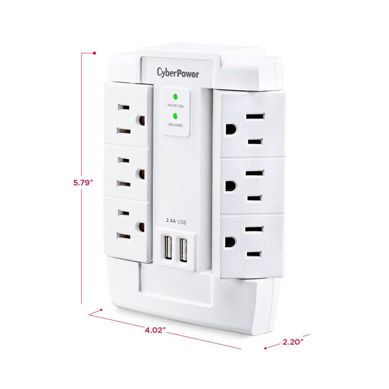 CyberPower CSP600WSURC2 Surge Protector — 6 Swivel Outlets, 2 USB, 1200J, $75K Equipment Guarantee