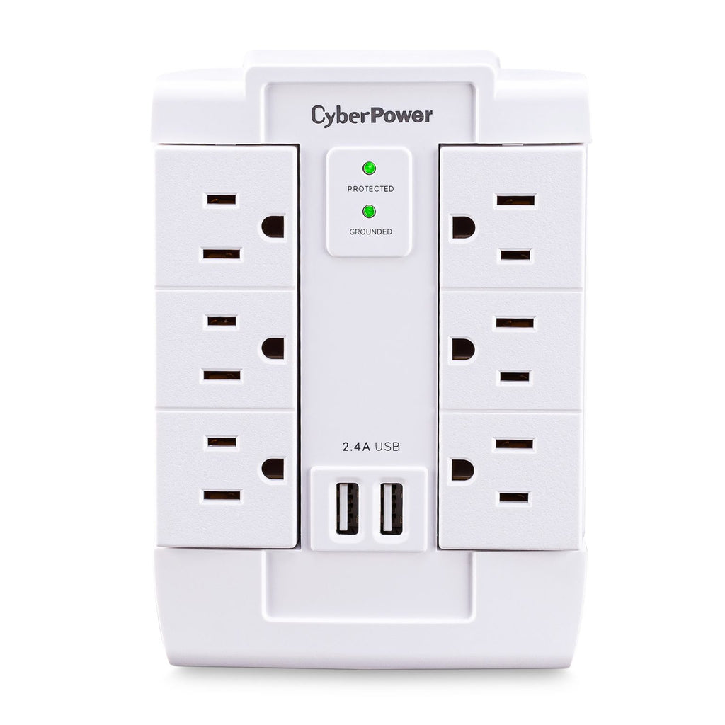 CyberPower CSP600WSURC2 Surge Protector — 6 Swivel Outlets, 2 USB, 1200J, $75K Equipment Guarantee
