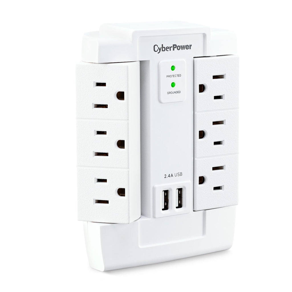 CyberPower CSP600WSURC2 Surge Protector — 6 Swivel Outlets, 2 USB, 1200J, $75K Equipment Guarantee